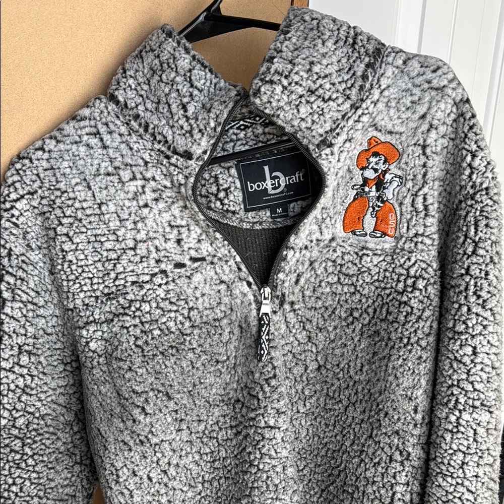 Oklahoma State Boxercraft Gray Sherpa Quarter-Zip Pullover